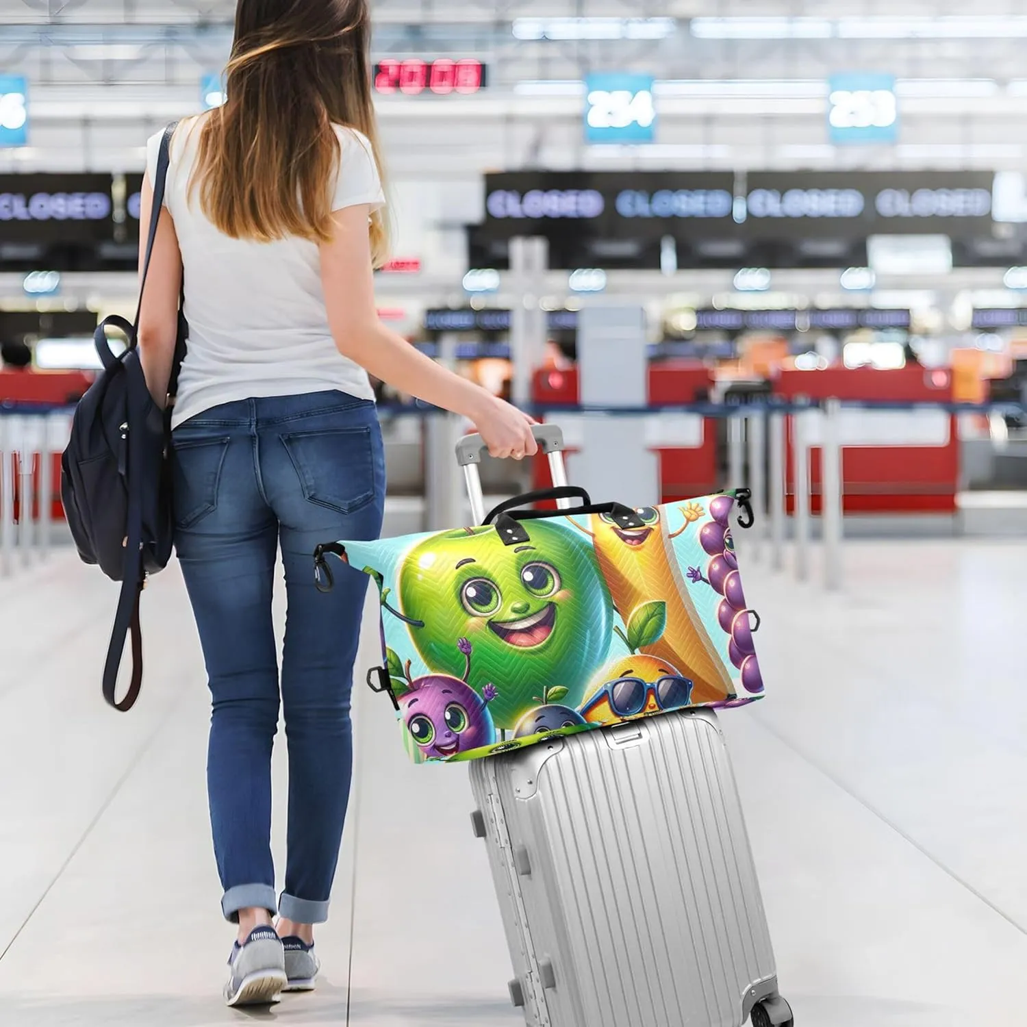 Cartoon Fruits Funny Duffle Bag Women Travel Toiletry Bags Set of 2, Cartoon Gym Bags Tote Carry on Bags for Airplanes