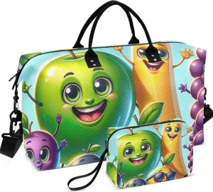 Cartoon Fruits Funny Duffle Bag Women Travel Toiletry Bags Set of 2, Cartoon Gym Bags Tote Carry on Bags for Airplanes