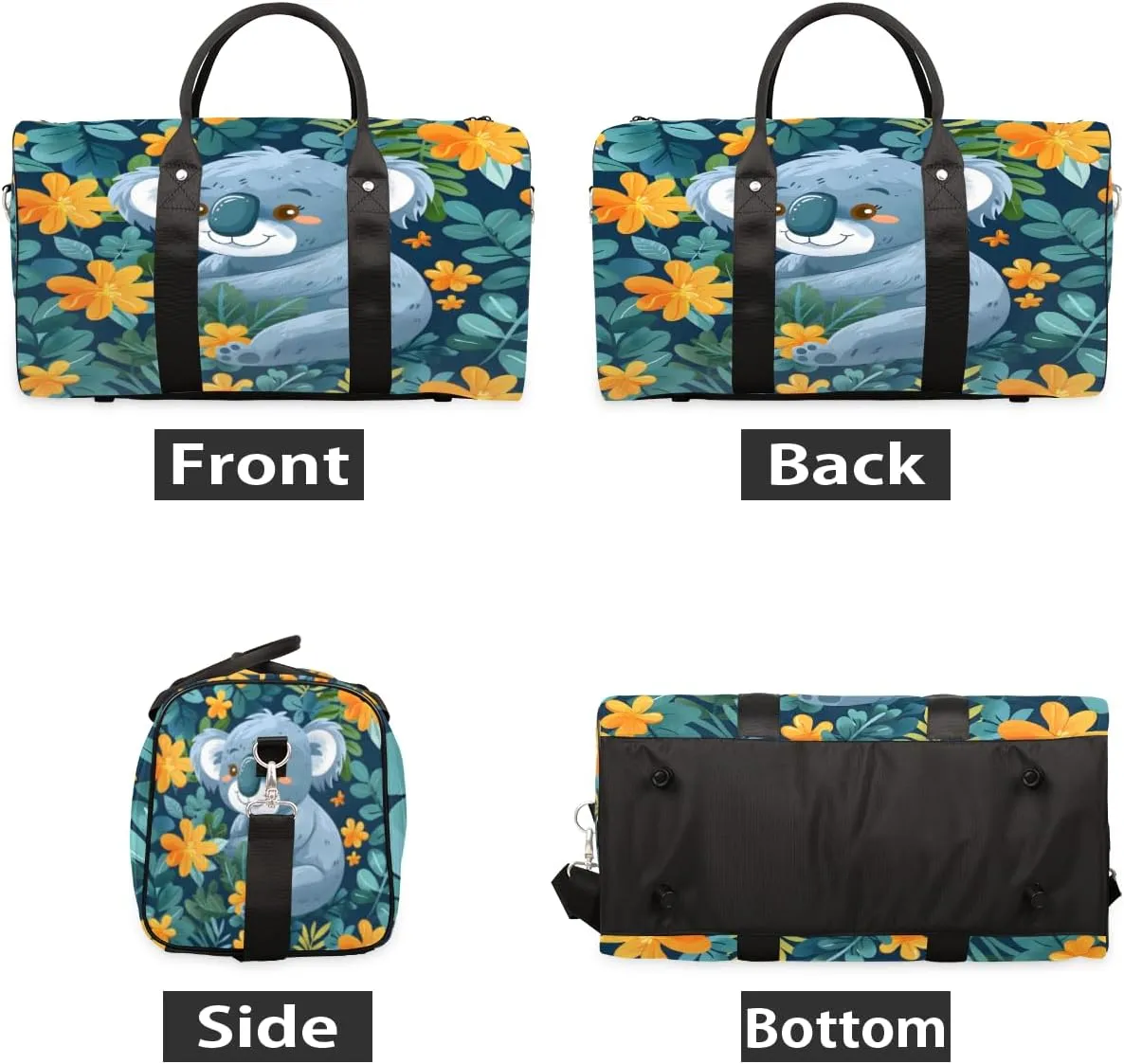 Cartoon Koala Travel Duffle Bag, Sports Gym Bags for Women Men, Carry On Weekender Overnight Workout Airplane Trips Bag
