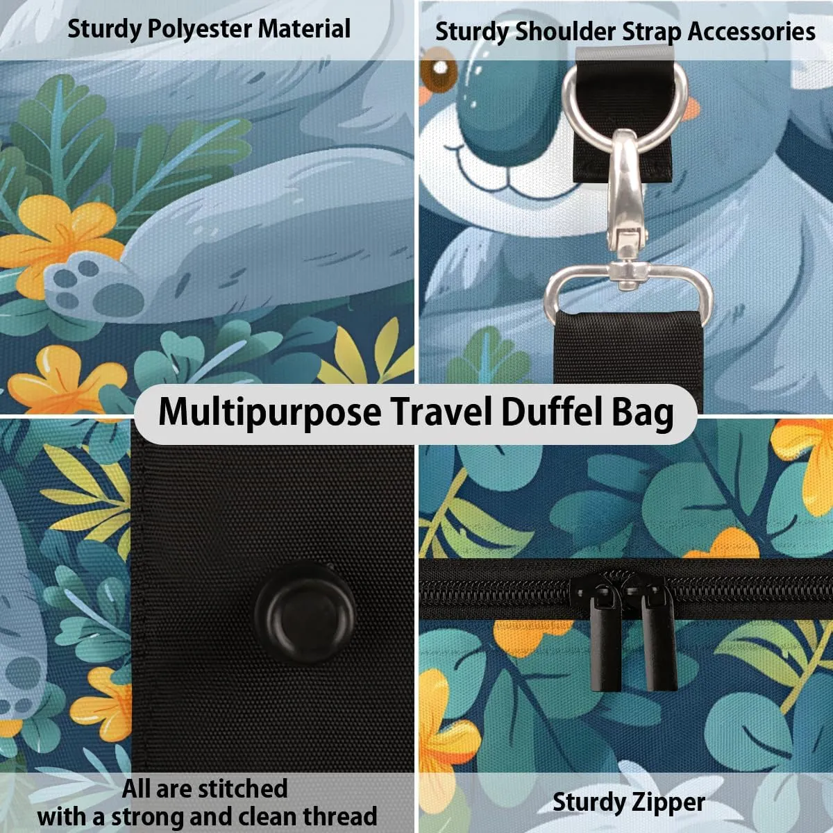 Cartoon Koala Travel Duffle Bag, Sports Gym Bags for Women Men, Carry On Weekender Overnight Workout Airplane Trips Bag