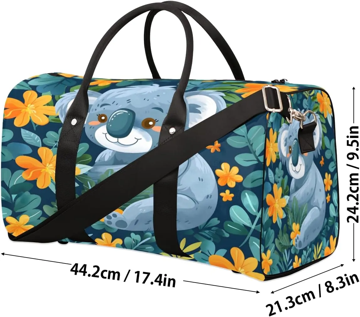 Cartoon Koala Travel Duffle Bag, Sports Gym Bags for Women Men, Carry On Weekender Overnight Workout Airplane Trips Bag