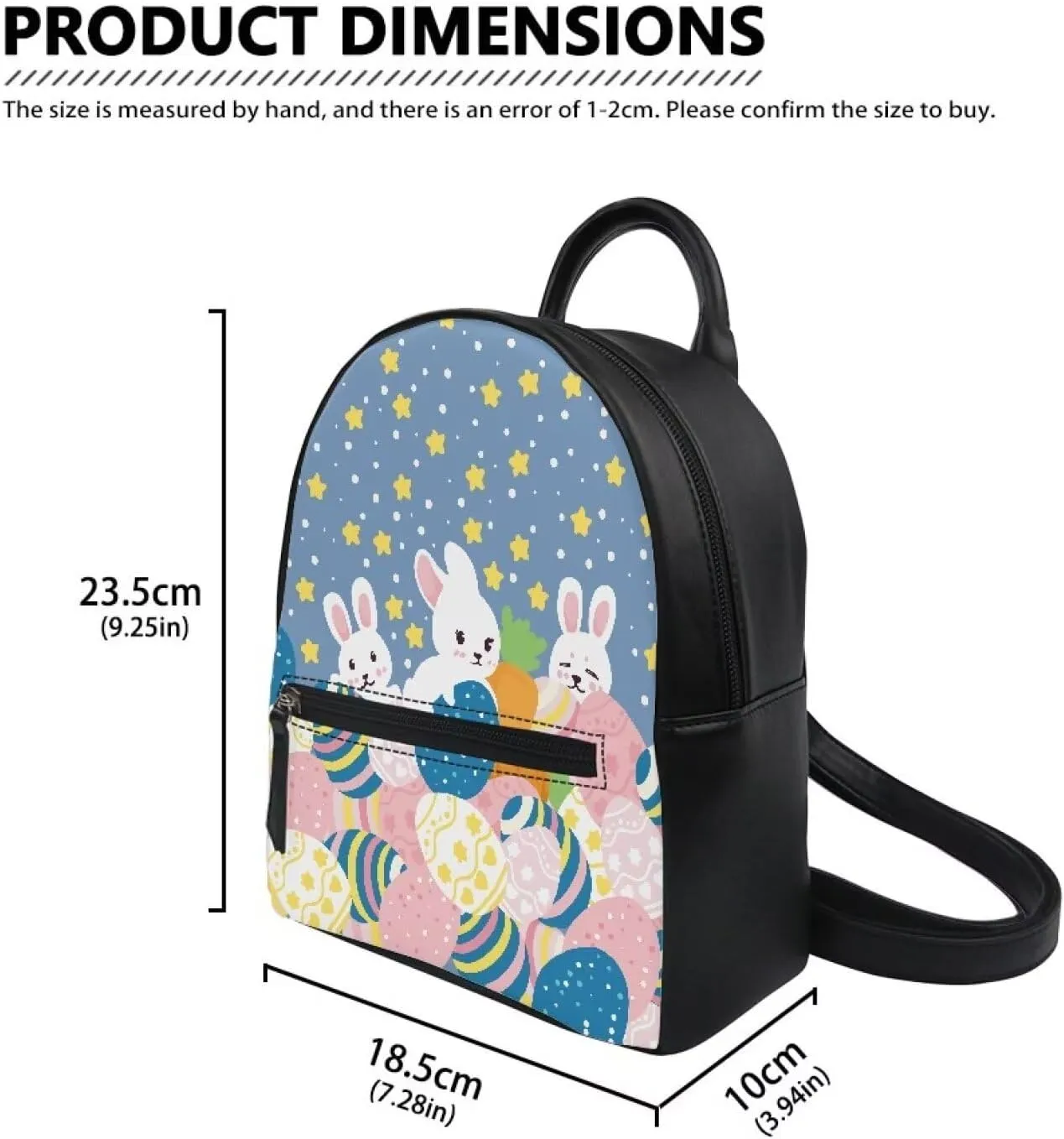 Cartoon Rabbit Eggs Mini Backpack for Girls Women PU Leather Backpack Purse with Adjustable Straps Zipper Casual Daypack Easter Day Back Pack Shoulder Bag
