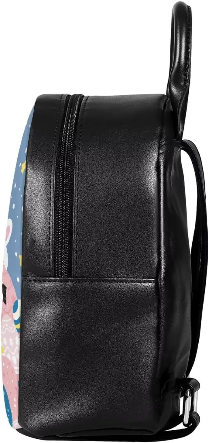 Cartoon Rabbit Eggs Mini Backpack for Girls Women PU Leather Backpack Purse with Adjustable Straps Zipper Casual Daypack Easter Day Back Pack Shoulder Bag