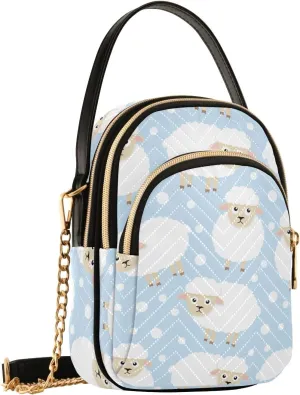 Cartoon Sheep Dot Blue Crossbody Bags for Women Small Sling Cross Body Bag Fanny Packs Mini Wallet Phone Purse