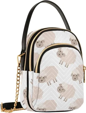 Cartoon Sheep White Crossbody Bags for Women Small Sling Cross Body Bag Fanny Pack Mini Wallet Phone Purse