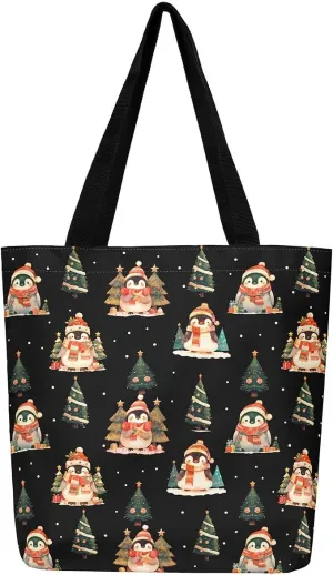 Cartoon Snowman Canvas Bag,Merry Christmas Shoulder Handbags 19.7x15.7 Inch,Xmas Winter Snowflake Canvas Tote Bag