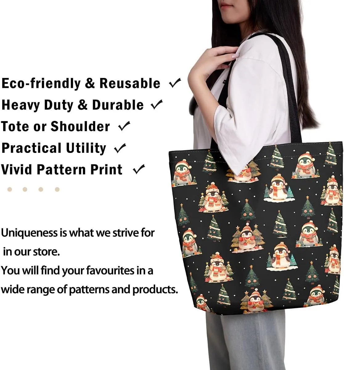 Cartoon Snowman Canvas Bag,Merry Christmas Shoulder Handbags 19.7x15.7 Inch,Xmas Winter Snowflake Canvas Tote Bag