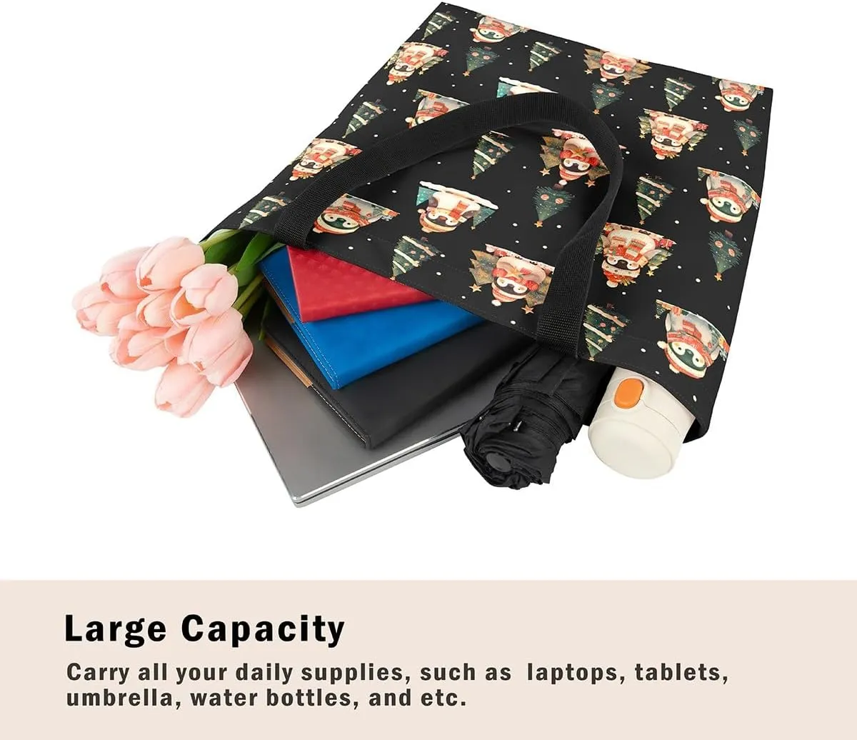 Cartoon Snowman Canvas Bag,Merry Christmas Shoulder Handbags 19.7x15.7 Inch,Xmas Winter Snowflake Canvas Tote Bag