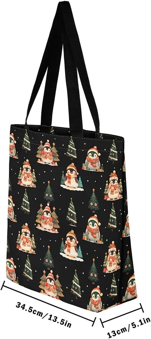 Cartoon Snowman Canvas Bag,Merry Christmas Shoulder Handbags 19.7x15.7 Inch,Xmas Winter Snowflake Canvas Tote Bag