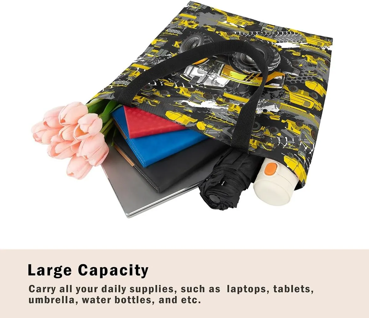 Cartoon Train Canvas Tote Bag,Retro Train Reusable Grocery Handbag