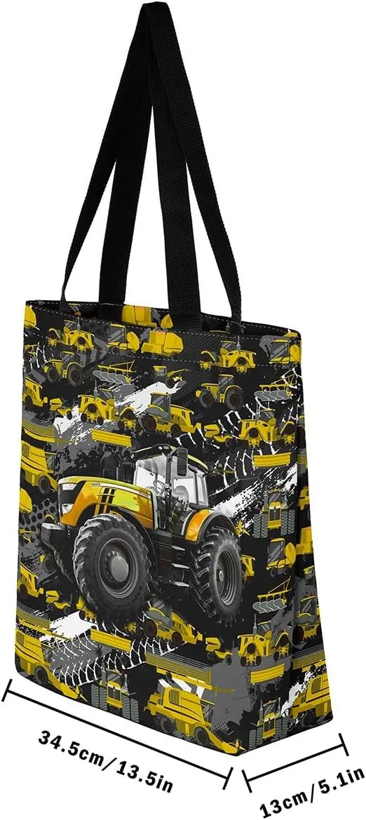 Cartoon Train Canvas Tote Bag,Retro Train Reusable Grocery Handbag