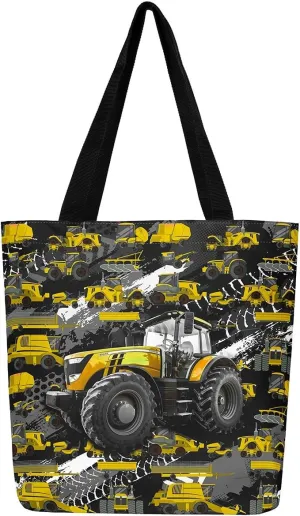 Cartoon Train Canvas Tote Bag,Retro Train Reusable Grocery Handbag