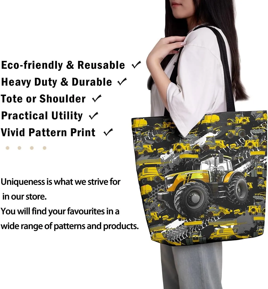 Cartoon Train Canvas Tote Bag,Retro Train Reusable Grocery Handbag