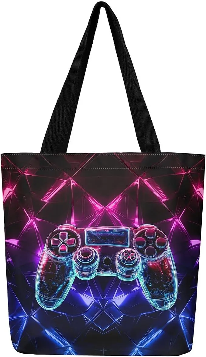 Castle Fairy Gamer Canvas Tote Bag Aesthetic for Women,Sports Reusable Grocery Handbag