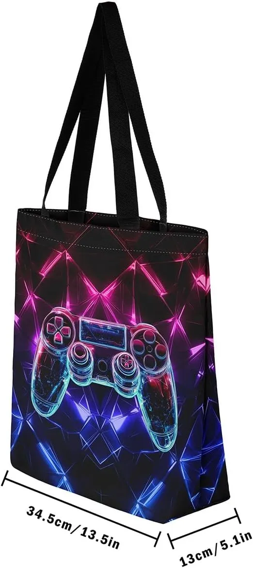 Castle Fairy Gamer Canvas Tote Bag Aesthetic for Women,Sports Reusable Grocery Handbag
