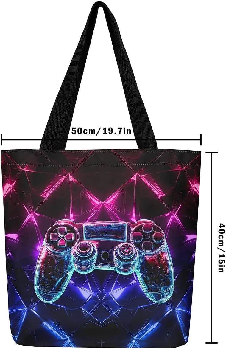 Castle Fairy Gamer Canvas Tote Bag Aesthetic for Women,Sports Reusable Grocery Handbag
