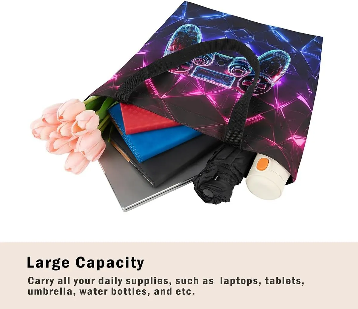 Castle Fairy Gamer Canvas Tote Bag Aesthetic for Women,Sports Reusable Grocery Handbag