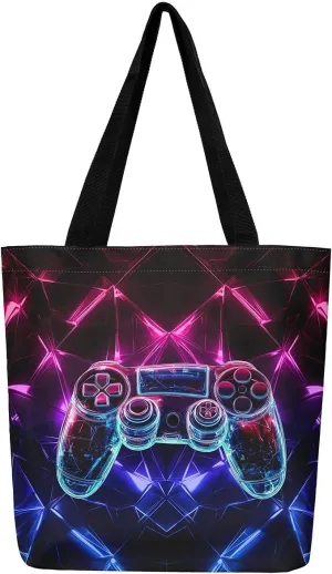 Castle Fairy Gamer Canvas Tote Bag Aesthetic for Women,Sports Reusable Grocery Handbag