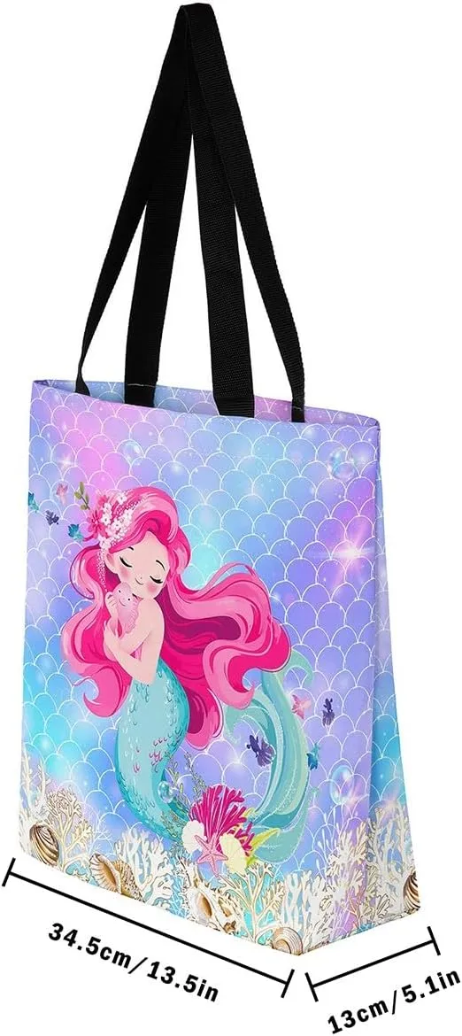 Castle Fairy Hippie Flowers Canvas Tote Bag Aesthetic for Women Girls,Cute Animals Reusable Grocery Handbag