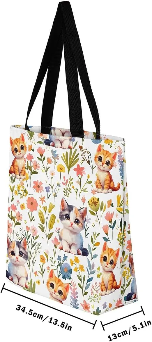 Castle Fairy Hippie Flowers Canvas Tote Bag Aesthetic for Women Girls,Cute Animals Reusable Grocery Handbag