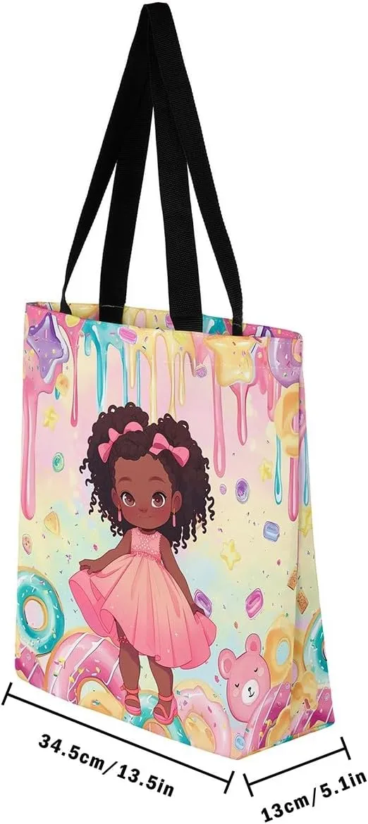 Castle Fairy Hippie Flowers Canvas Tote Bag Aesthetic for Women Girls,Cute Animals Reusable Grocery Handbag