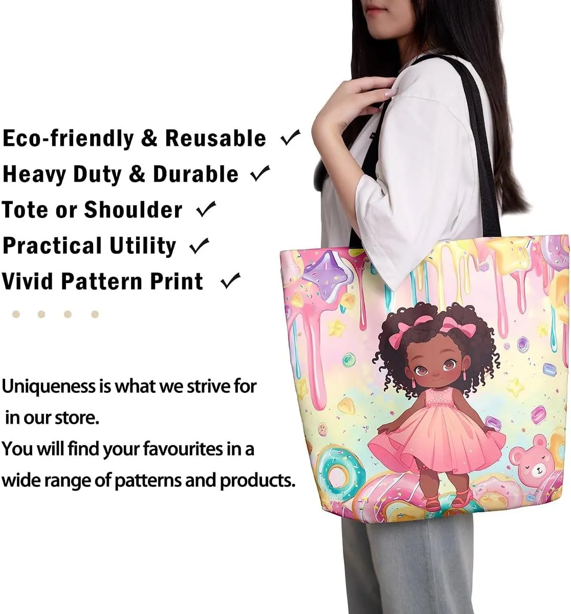 Castle Fairy Hippie Flowers Canvas Tote Bag Aesthetic for Women Girls,Cute Animals Reusable Grocery Handbag