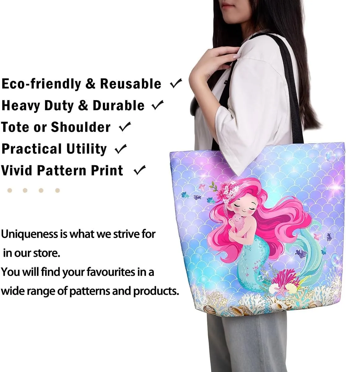 Castle Fairy Hippie Flowers Canvas Tote Bag Aesthetic for Women Girls,Cute Animals Reusable Grocery Handbag