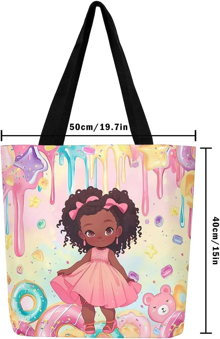 Castle Fairy Hippie Flowers Canvas Tote Bag Aesthetic for Women Girls,Cute Animals Reusable Grocery Handbag