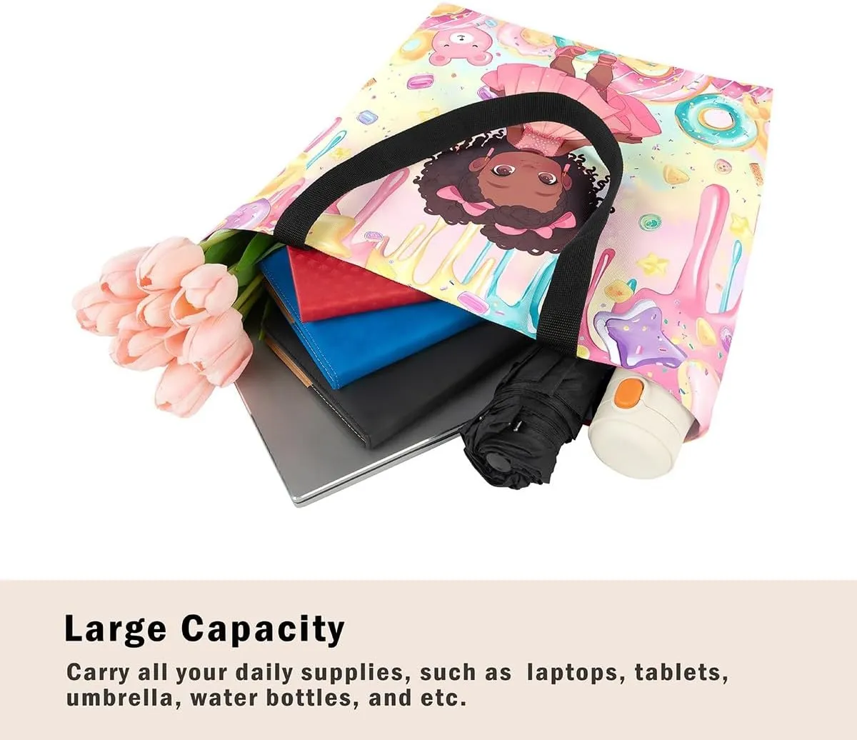 Castle Fairy Hippie Flowers Canvas Tote Bag Aesthetic for Women Girls,Cute Animals Reusable Grocery Handbag