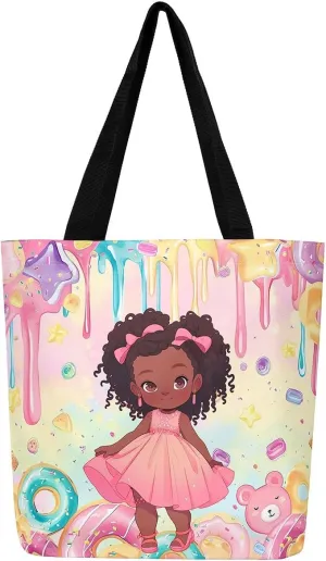 Castle Fairy Hippie Flowers Canvas Tote Bag Aesthetic for Women Girls,Cute Animals Reusable Grocery Handbag