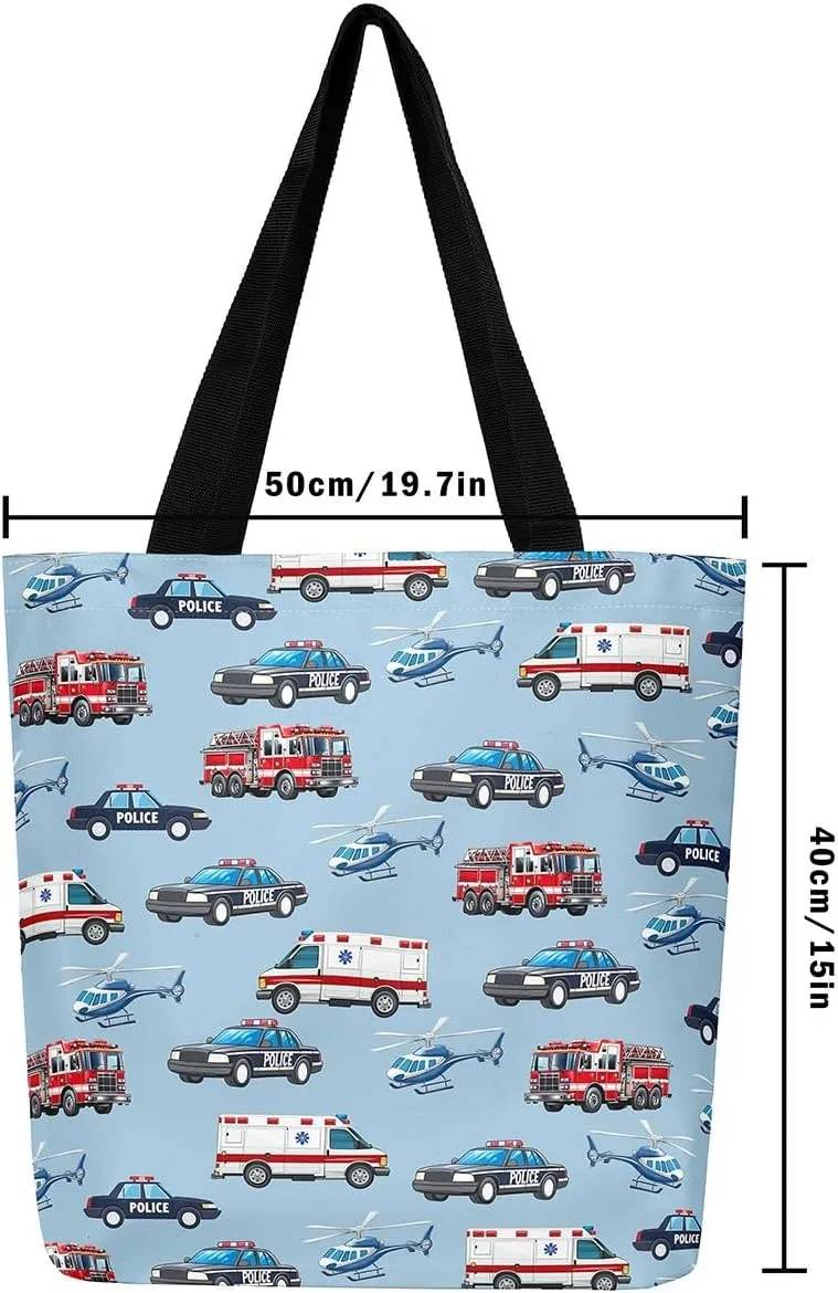 Castle Fairy Retro Train Canvas Tote Bag Aesthetic for Kids Boys,Red Green Blue Train Reusable Grocery Handbag