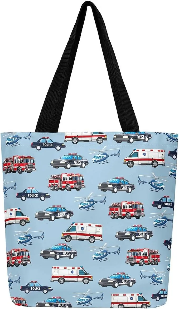 Castle Fairy Retro Train Canvas Tote Bag Aesthetic for Kids Boys,Red Green Blue Train Reusable Grocery Handbag