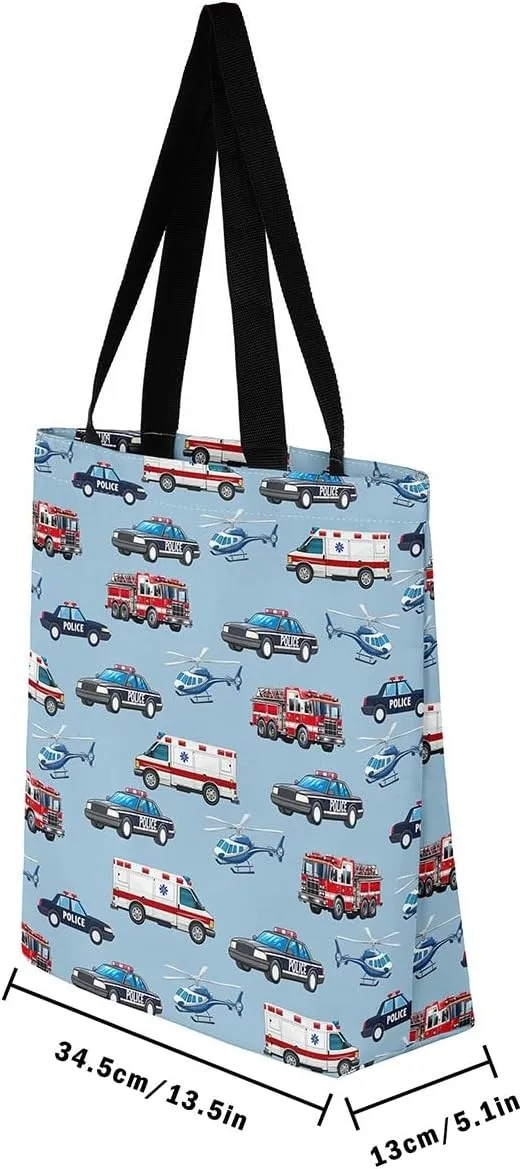 Castle Fairy Retro Train Canvas Tote Bag Aesthetic for Kids Boys,Red Green Blue Train Reusable Grocery Handbag