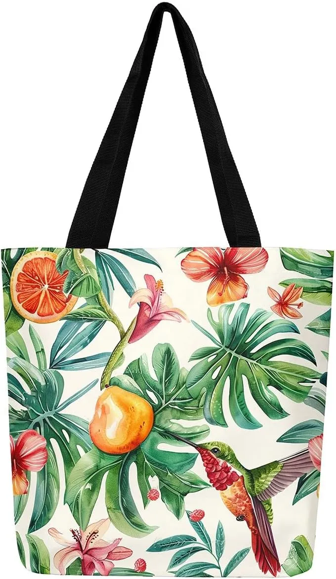 Castle Fairy Rustic Flowers Canvas Tote Bag Shabby Chic Floral Shoulder Bag for Women