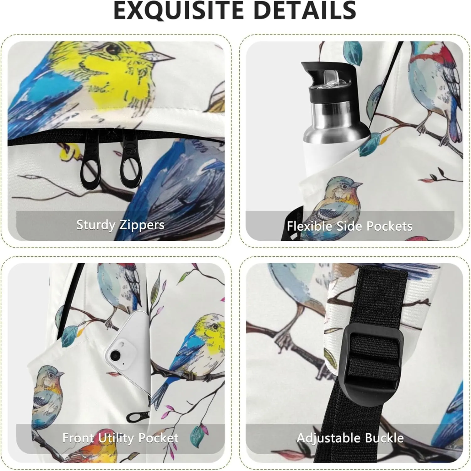 Casual Backpack for Men Women Animal Colorful Birds Lightweight School Backpack for Teens