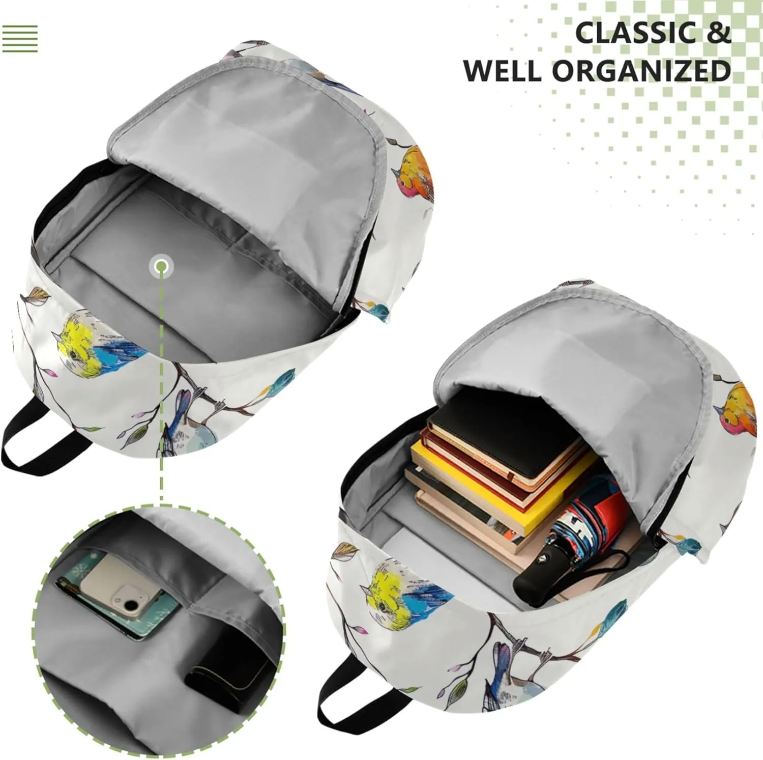 Casual Backpack for Men Women Animal Colorful Birds Lightweight School Backpack for Teens