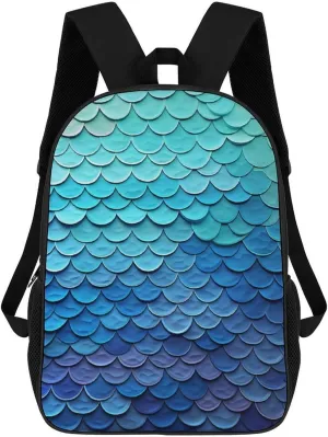 Casual Backpack for Men Women Waterproof Lightweight Daypack Travel Laptop Bag Blue Mermaid Fish Scale