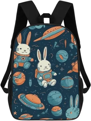 Casual Backpack for Men Women Waterproof Lightweight Daypack Travel Laptop Bag Rabbit And Space