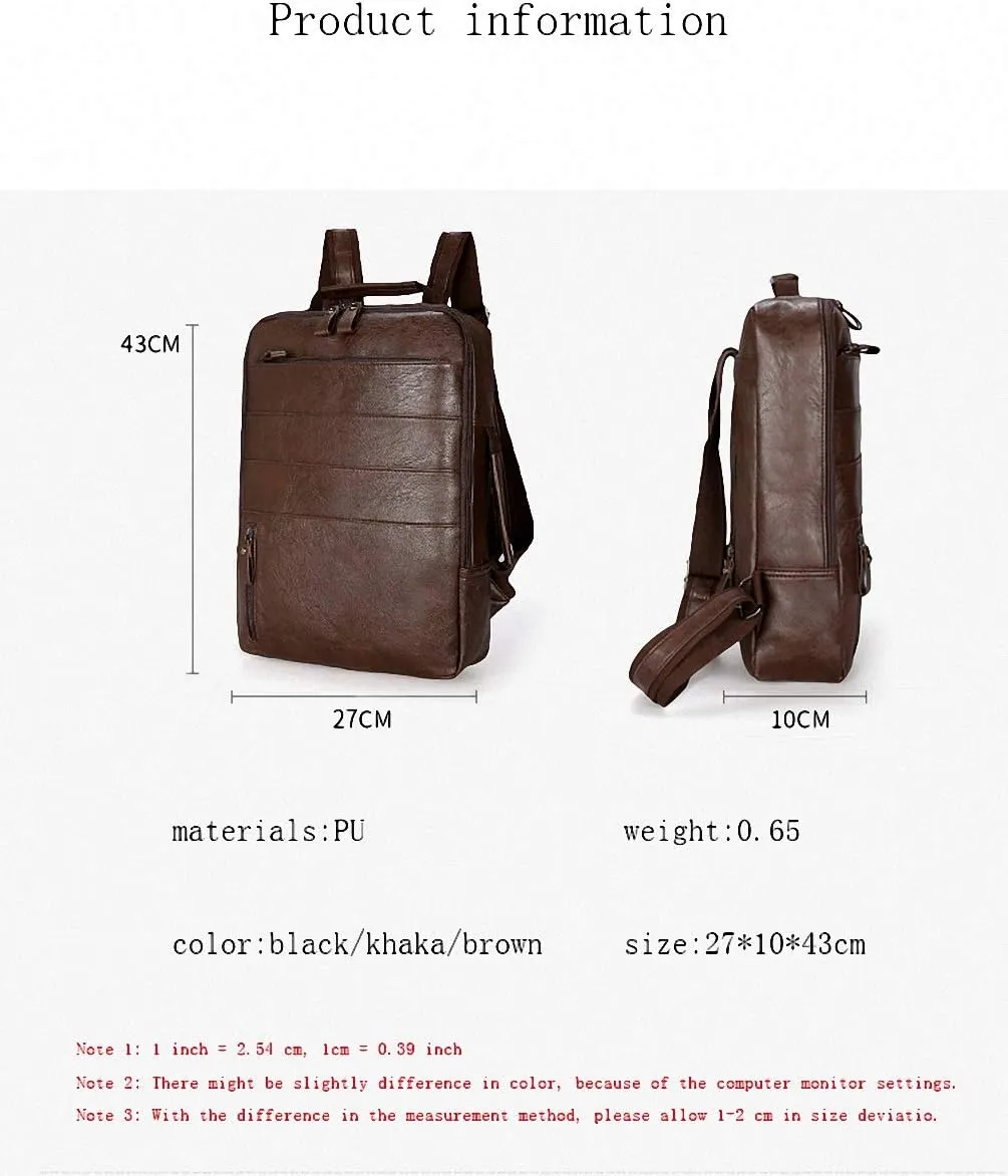 Casual Bag Men Women Backpack Travel Quality PU Leather Laptop Computer Dark Brown