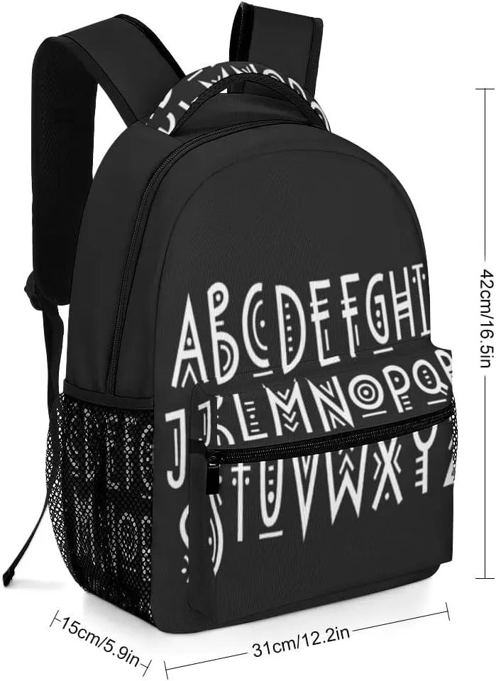 Casual Daypacks Backpacks Laptop Backpack Alphabet Ethnic Style Work Bussiness School Students Bookbag Travel Hiking Gym Bags Waterproof Lightweight Women Men 16.5x12x6 Inch