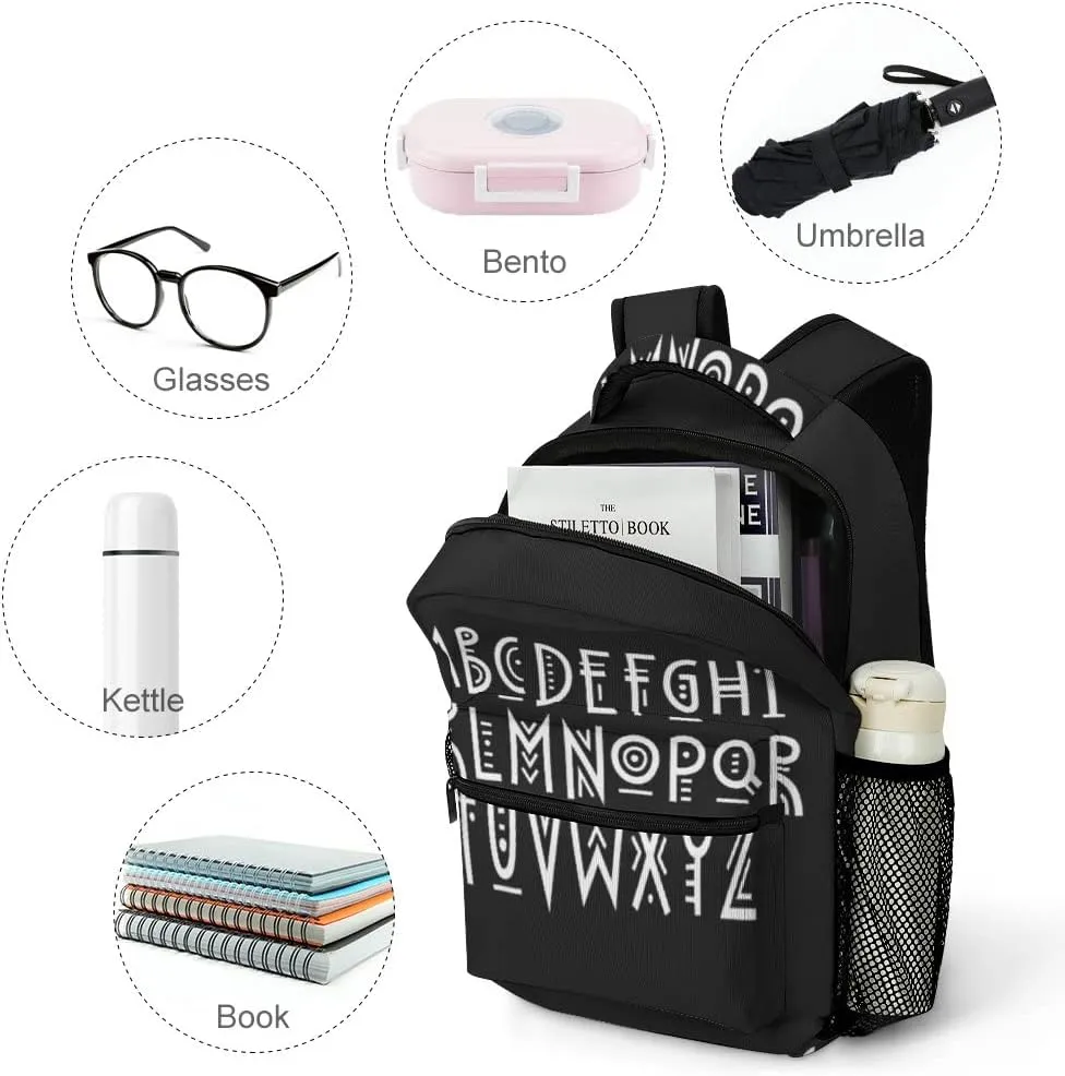 Casual Daypacks Backpacks Laptop Backpack Alphabet Ethnic Style Work Bussiness School Students Bookbag Travel Hiking Gym Bags Waterproof Lightweight Women Men 16.5x12x6 Inch