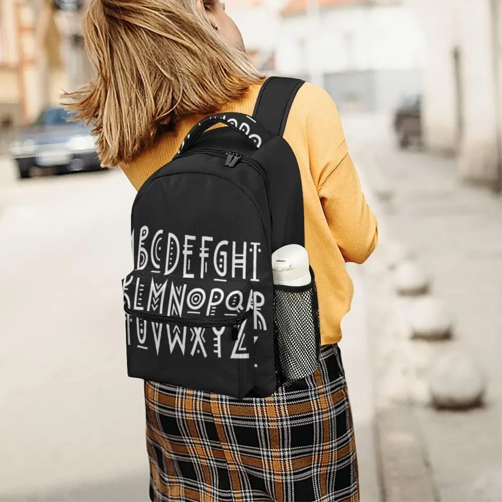 Casual Daypacks Backpacks Laptop Backpack Alphabet Ethnic Style Work Bussiness School Students Bookbag Travel Hiking Gym Bags Waterproof Lightweight Women Men 16.5x12x6 Inch