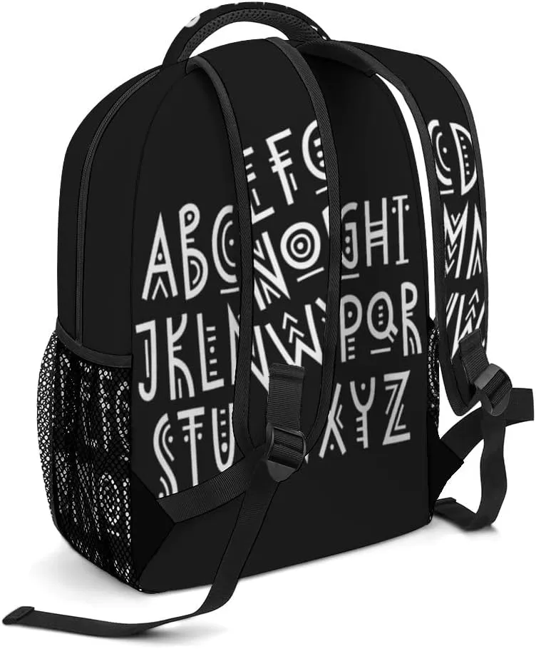 Casual Daypacks Backpacks Laptop Backpack Alphabet Ethnic Style Work Bussiness School Students Bookbag Travel Hiking Gym Bags Waterproof Lightweight Women Men 16.5x12x6 Inch