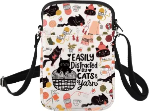 Cat And Yarn Gifts Easily Distracted By Cats and Yarn Crossbody Bag Cat Lover Gift for Yarn Knitting crochet Lover