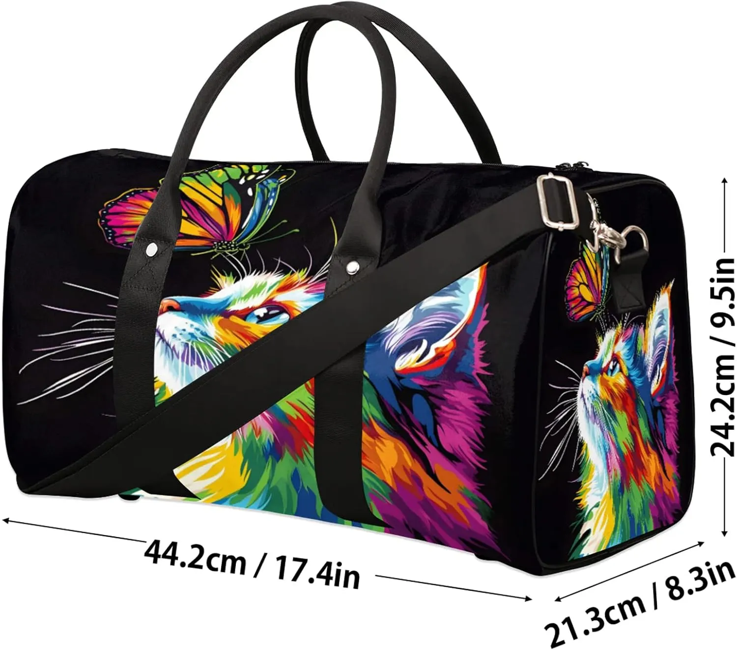Cat Duffle Bag for Travel, Overnight Weekend Gym Carry On Luggage Bag, Butterfly Travel Duffel Bag for Men Women