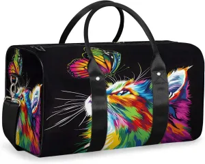 Cat Duffle Bag for Travel, Overnight Weekend Gym Carry On Luggage Bag, Butterfly Travel Duffel Bag for Men Women