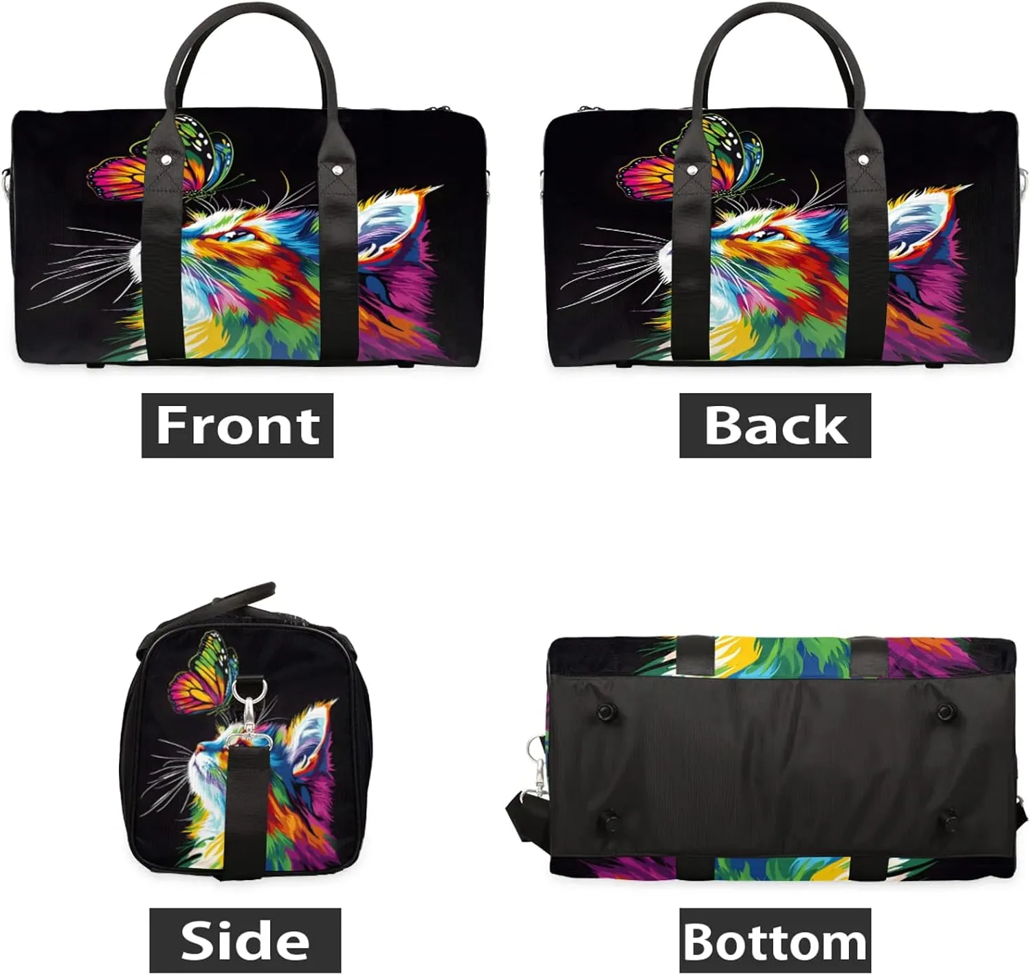 Cat Duffle Bag for Travel, Overnight Weekend Gym Carry On Luggage Bag, Butterfly Travel Duffel Bag for Men Women