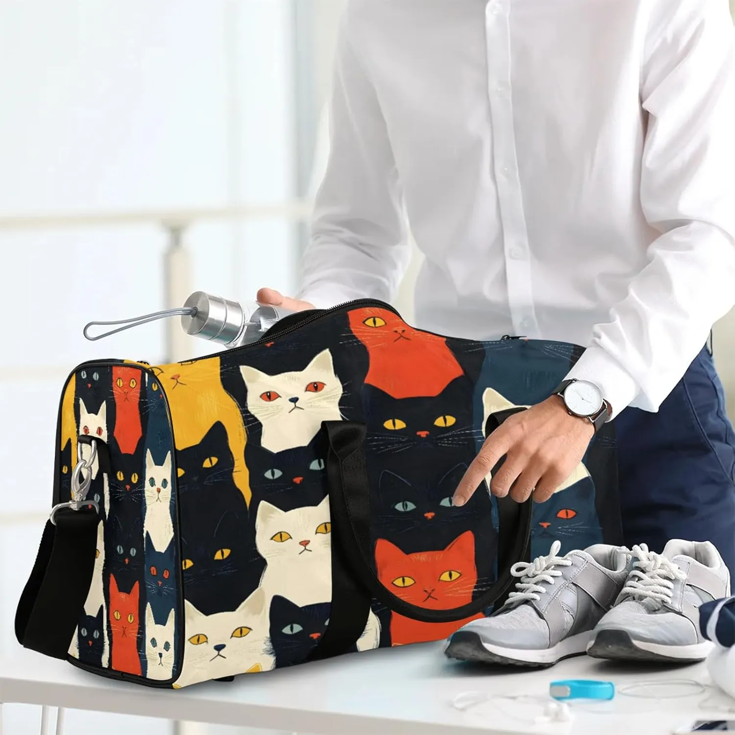 Cat Duffle Bag for Travel, Overnight Weekend Gym Carry On Luggage Bag, Cat Printed Travel Duffel Bag for Men Women