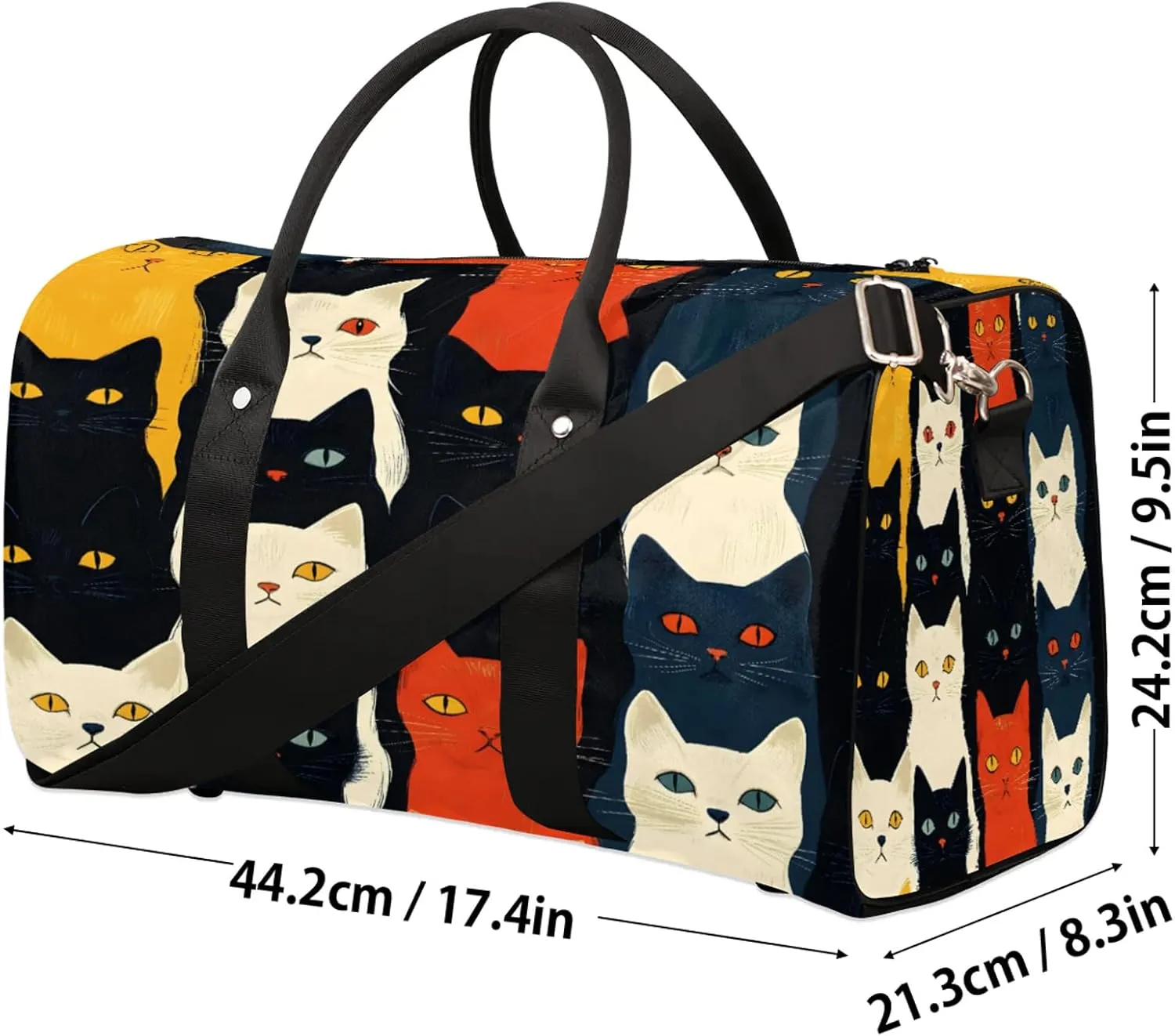 Cat Duffle Bag for Travel, Overnight Weekend Gym Carry On Luggage Bag, Cat Printed Travel Duffel Bag for Men Women