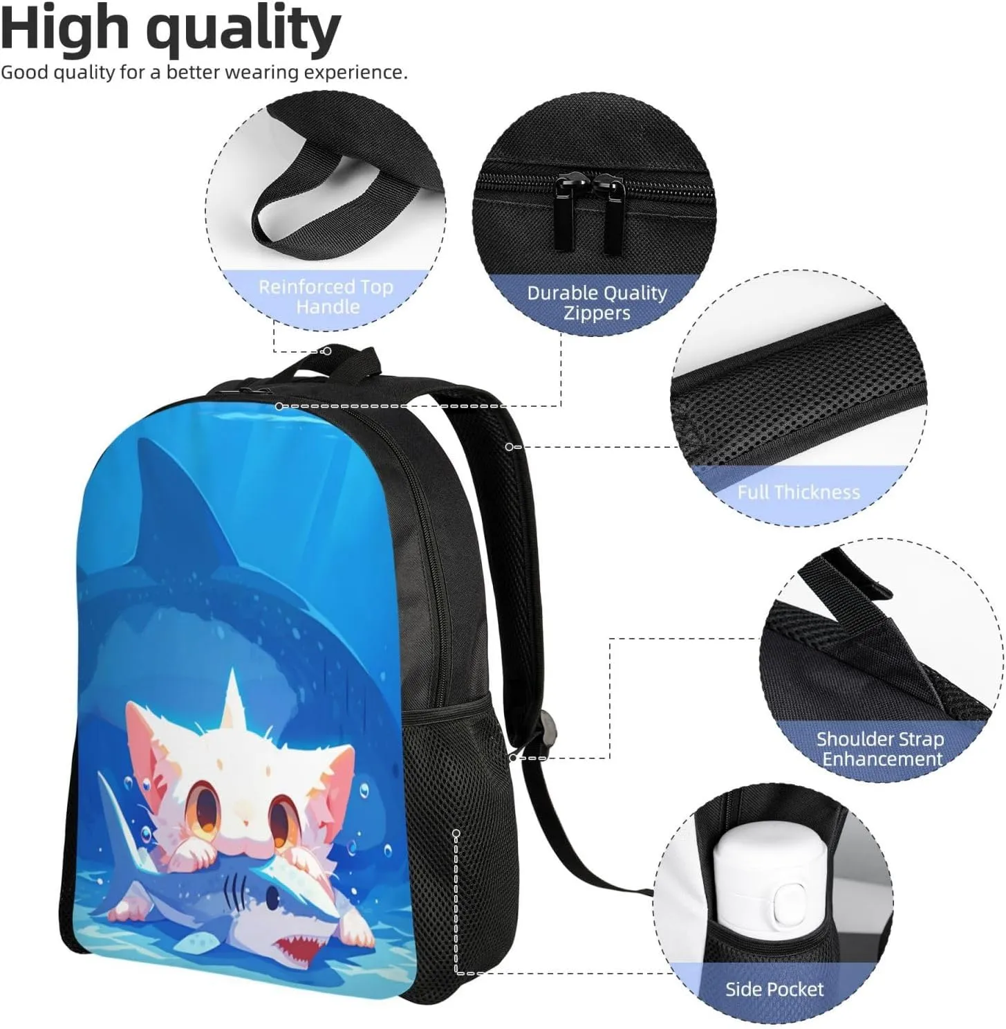 Cat Eating Fish Backpack Waterproof Anti Theft Durable Light Laptop Bag Backpacks For Women Men Travel Gym Backpack